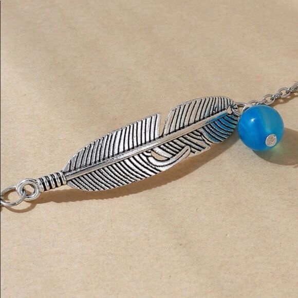 Boho Silver Feather Ankle Bracelet - Picture 4 of 4